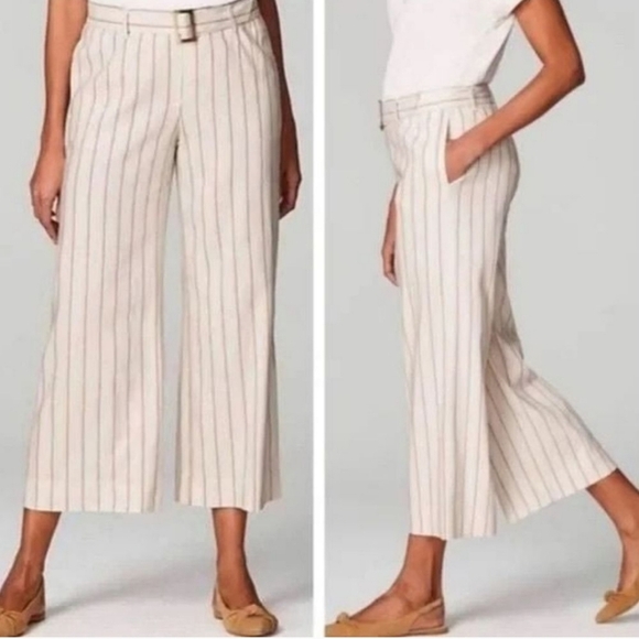 J. Jill Linen Blend Striped Wide Leg Crop Pants Size Small - Picture 1 of 9